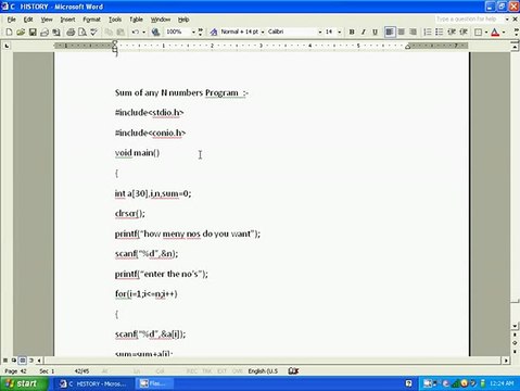 C LANGUAGE SUM OF ANY N NUMBERS PROGRAM