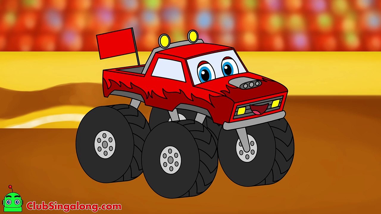 Neon Green Robot Machine #7   Red Monster Truck   Vehicles Learning Games for Kids with Robots