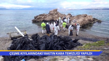 Çeşme kıyılarındaki yakıtın kaba temizliği yapıldı