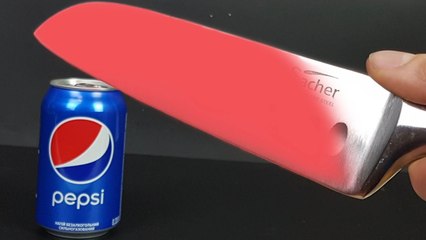 EXPERIMENT Glowing 1000 degree KNIFE VS PEPSI HD