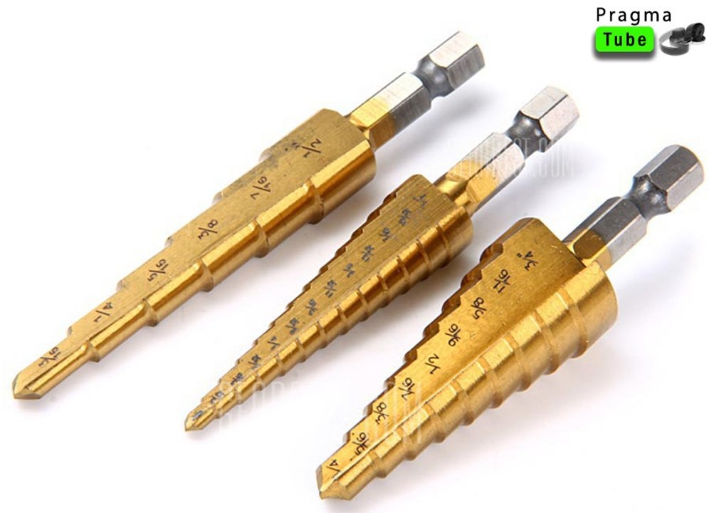 Kit de 3 fraises forets coniques étagés acier HSS TiN - Step Drill Bit