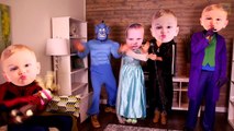Frozen Elsa & Anna at the TOY STORE! w/ Spiderman Joker Maleficent Crying Baby Catwoman! S
