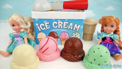 Ice Cream Playset Cones Toys For Kids Learn Colors with Frozen Anna and Elsa Toddlers Learning Video