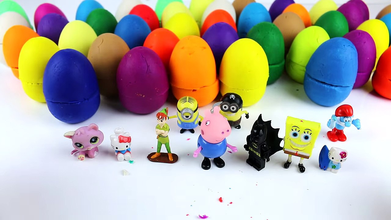 LEARN COLORS for Children 55 Play Doh Surprise Eggs !! Peppa Pig Batman Cars Minions Toys 4 Kids