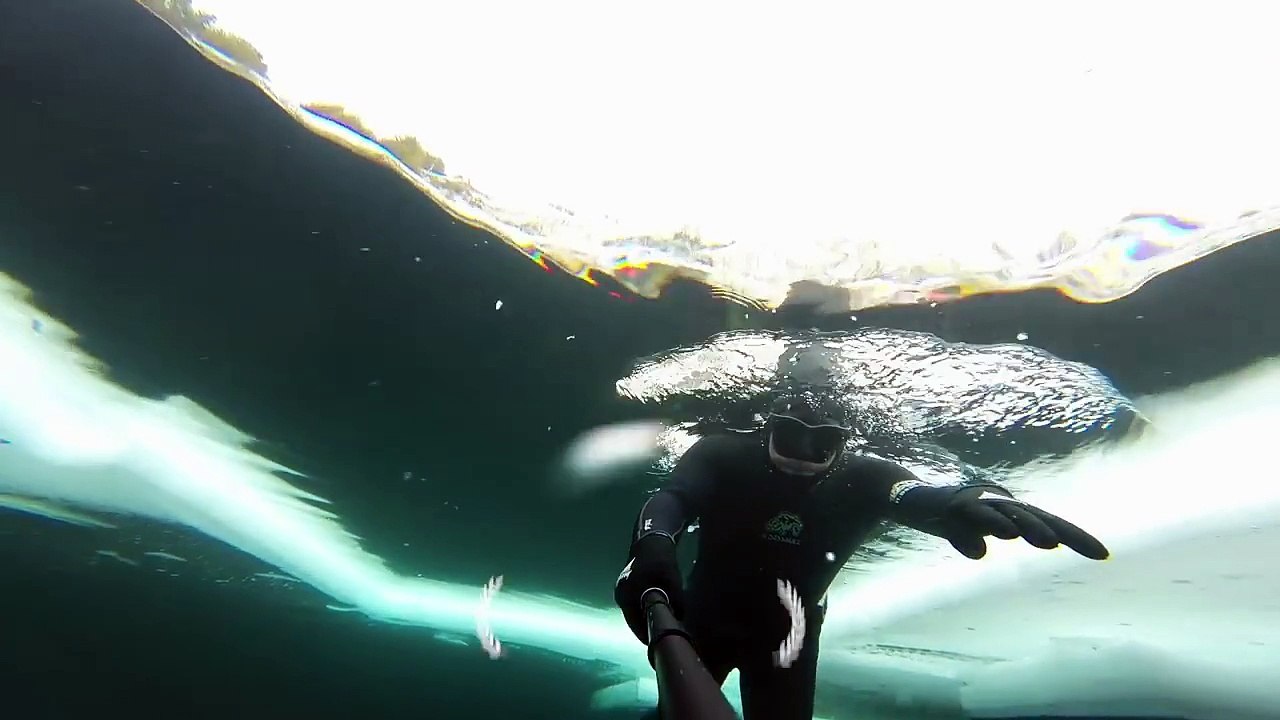 Plongée incroyable sous la glace d’un lac gelé au Canada !