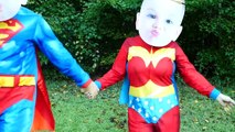 Crying Baby Superheroes in Real Life Superman and Wonder Woman SILLY BIG HEA