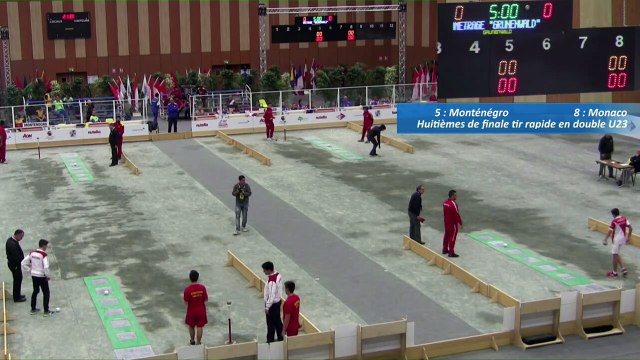 Huitièmes de finale, tir rapide en double U23, Monténégro et Monaco, Sport Boules, Mondial Jeunes, Monaco 2016