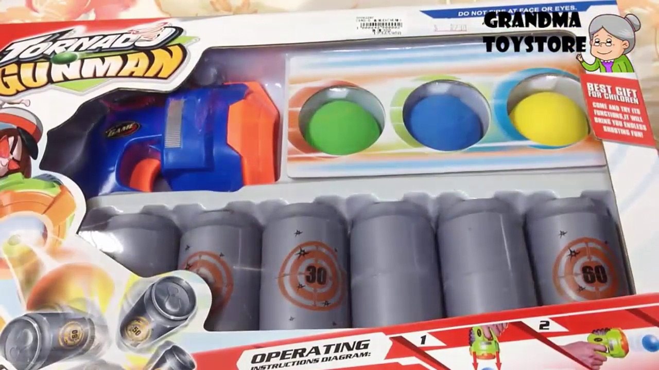 Unboxing TOYS ReviewDemos - Colorful Nerf toy gun shoot round balls practice at cans soft fun toy