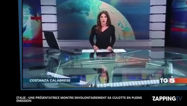 Une présentatrice italienne montre sa culotte à cause d'un bureau transparent (déo)