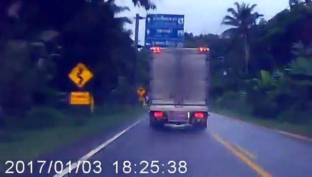 Truck Spins Down Road