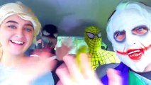 Superheroes Dancing in Car | Frozen Elsa Joker Yellow Spiderman & Venom Funny Movie in Real Life