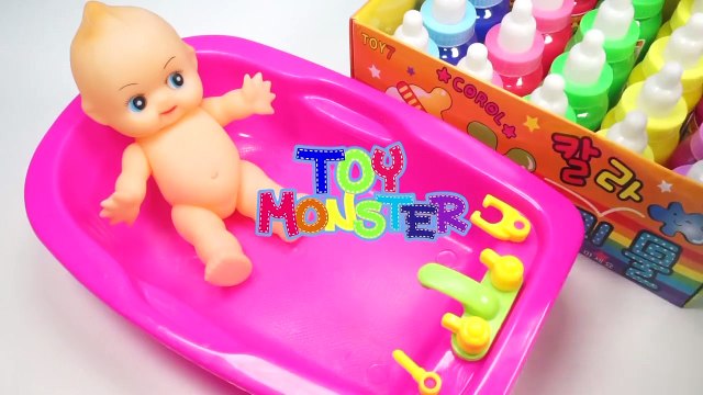 Numbers, Counting Baby Doll Colours Slime Bath Time DIY How to Make Orbeez Slime-v5D97