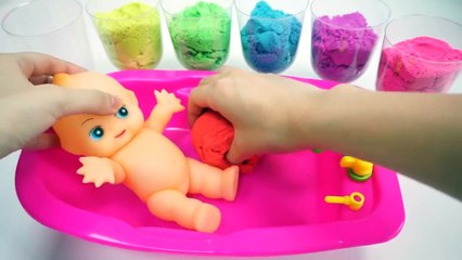 Learn Colors Kinetic Sand Baby Doll Bath Time with Animal Moldeling Creative For Kids-F4h-R9