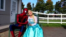 Spiderman EVIL SURPRISE! w_ Frozen Elsa Maleficent Joker Girl Spidergirl Ariel! Superheroes IRL  -)-47MkARiN
