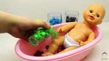 Bad Baby Doll Learn Colors Bath Time With Candy M&Ms - Fun Learning Colors For Babies