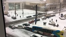 Bus Slides Into Multiple Cars On Snowy Street In Montreal