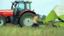 Naked Man Jumps into the Combine-Harvester (Best Funny Videos - Fun)