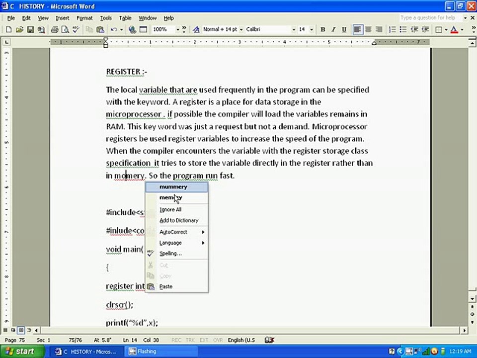 C LANGUAGE REGISTER STORAGE CLASSES