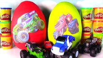 Giant Blaze and the Monster Machines and Grave Digger Surprise Eggs! Play Doh Toys Monster Trucks!