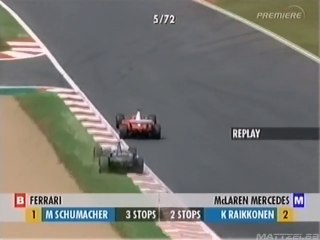 F1 2002 France Schumacher passes Raikkonen for lead