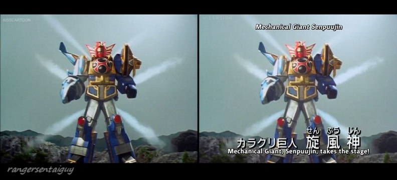 Power Rangers Ninja Storm Megazord First Appearance Split Screen (PR and Sentai version)