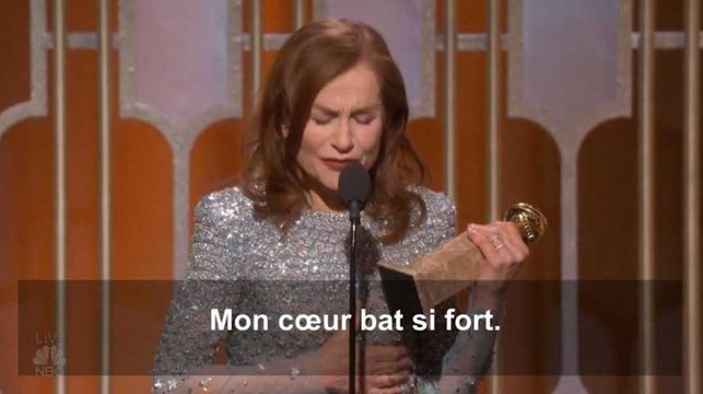 Isabelle Huppert très émue par son Golden Globes: Mon coeur bat si fort