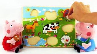 Peppa Pig & George's Farm Animals Puzzle - Toy Collection Demo Unboxing Game!