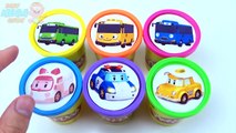 Play Doh Clay Cups Learn Colors Surprise Toys Robocar Poli and The Little Bus Tayo for Kids