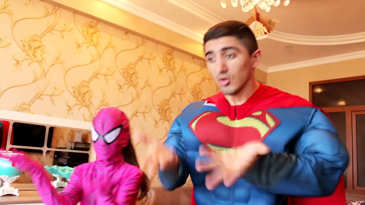 Spiderman & Frozen Elsa Get a PINOCCHIO NOSE! w/ Pink Spidergirl vs Joker, Superman & Hulk, Candy :)