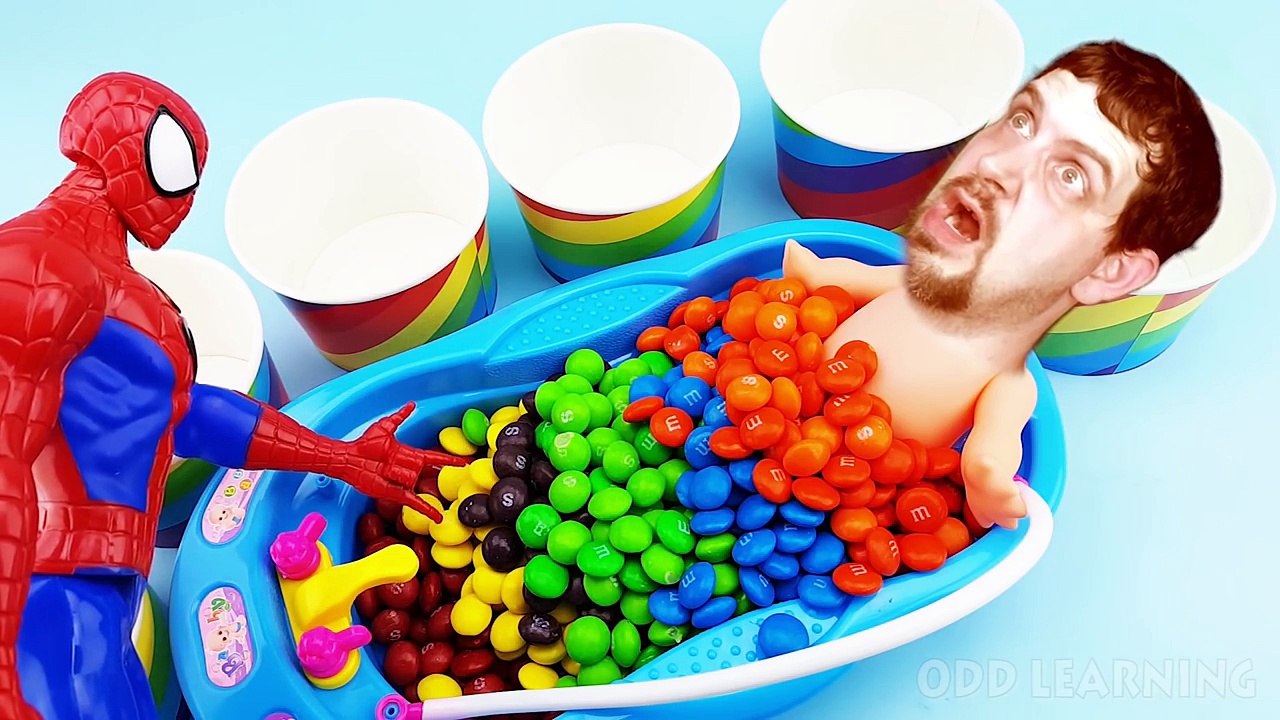 Bad Baby Doll Learn Colors Bath Time Poop w/ Orbeez M&Ms and Skittles - Learning Colors for Children