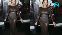 Christina Milian goes braless in shimmer gown..