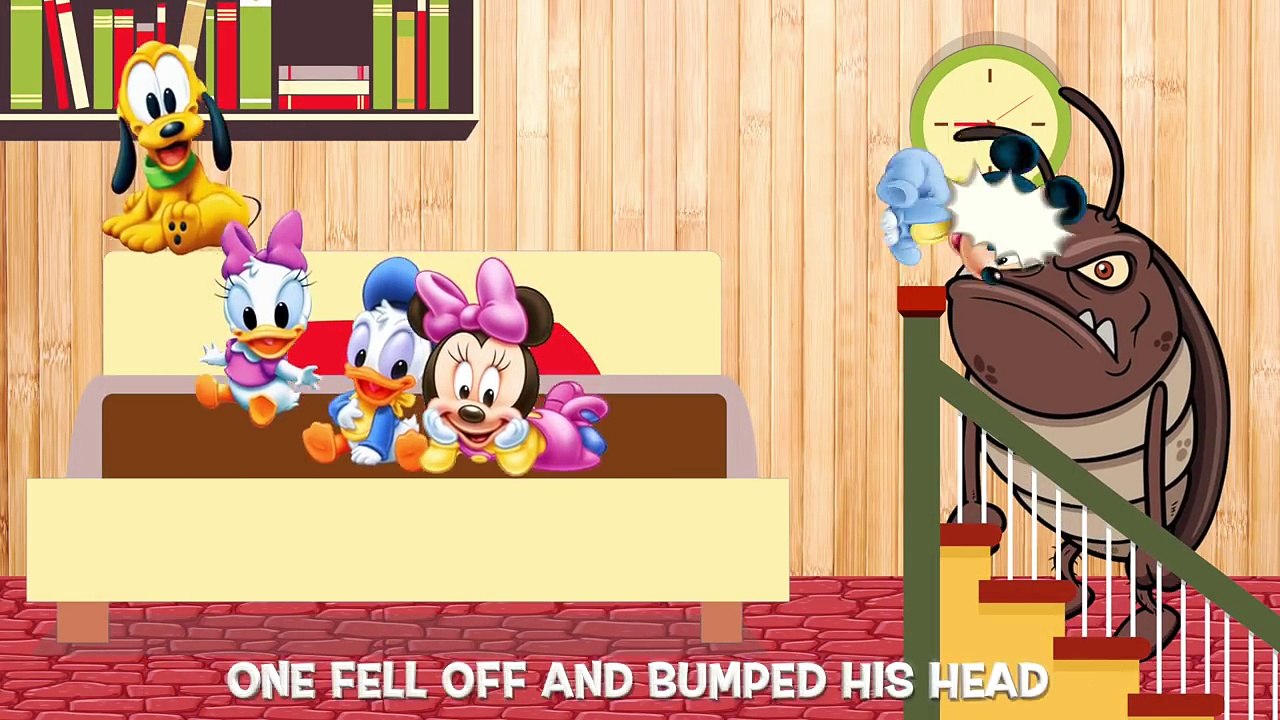 Five Little Baby Mickey Mouse Friends Jumping on the Bed with Insects