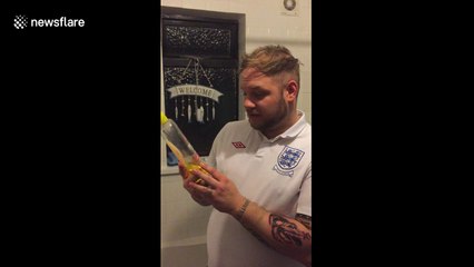 Man tests baby shampoo to see if it really is gentle to the eyes