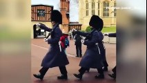 Cute moment boy in Guardsman uniform salutes soldiers