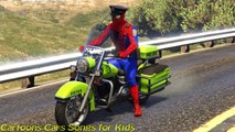 Police MOTORBIKE and CARS with Policeman Spiderman Cartoon for Kids and Nursery Rhymes Song