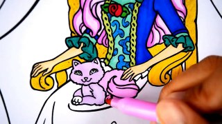 Disney Barbie Princess in a Rainbow color dress Coloring Page fun for kids