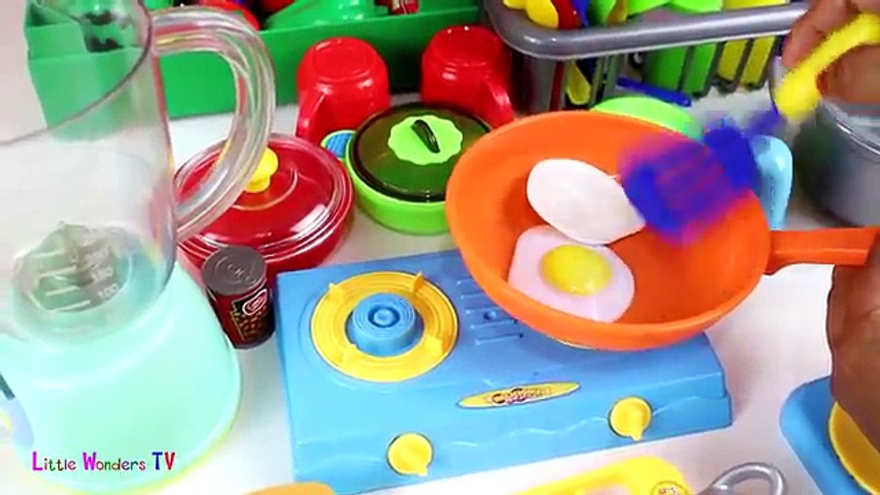 Toy Kitchen Velcro fruits vegetables Pretend cooking Breakfast Toast Lunch Juice Washing Up ASMR