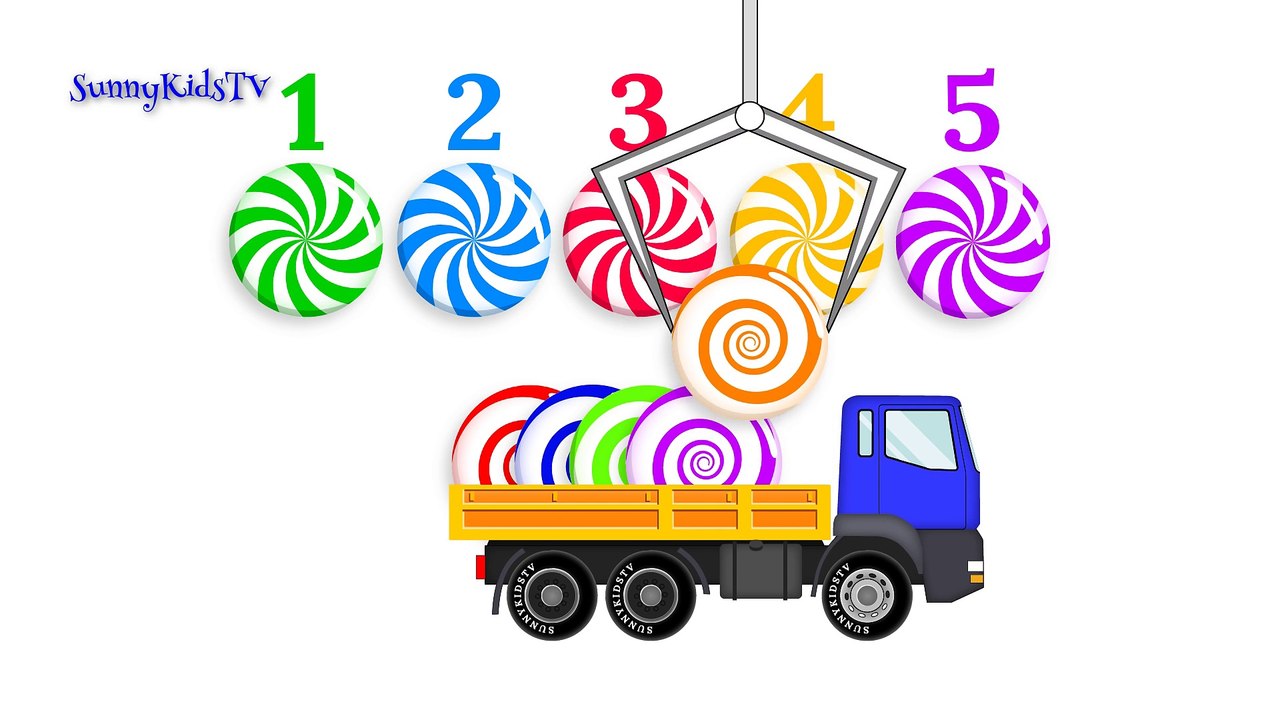 Trucks for kids. Learn Numbers. Candies. Cartoon for children.