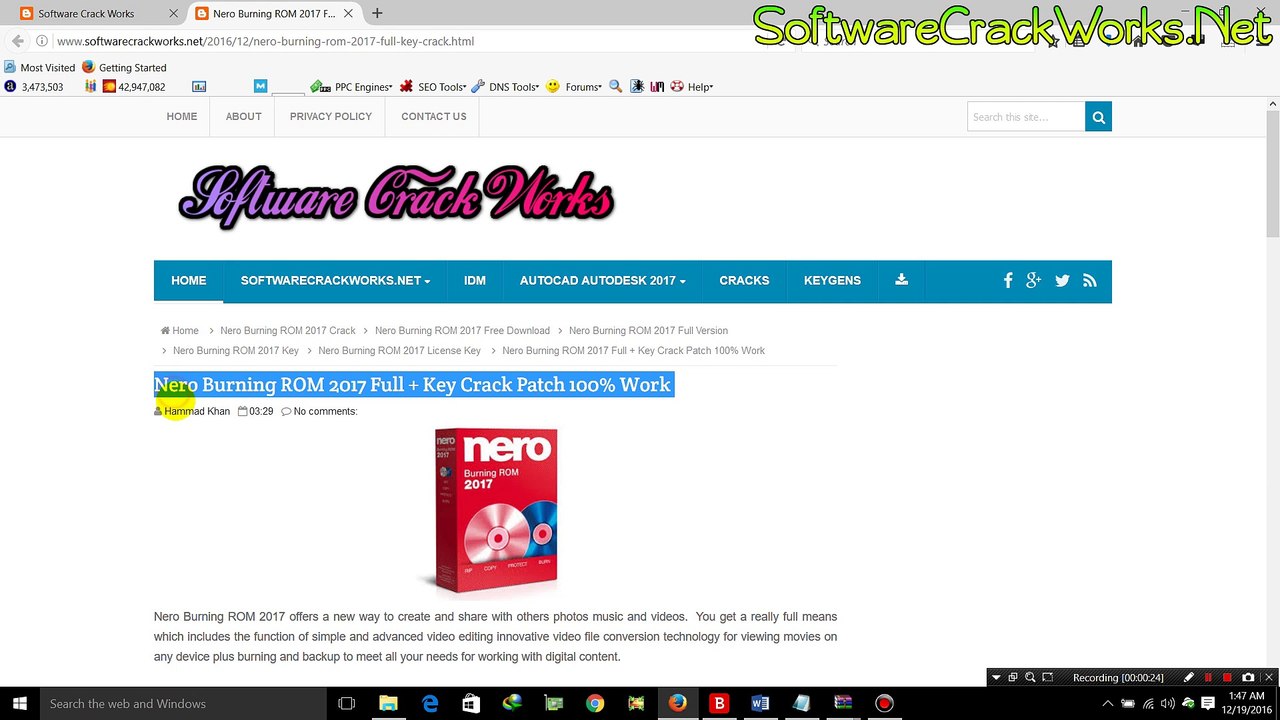 Nero Burning ROM 2017 Full + Key Crack Patch 100% Work