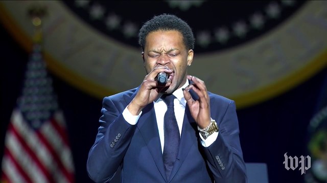BJ the Chicago Kid sings the national anthem at Obama's farewell speech