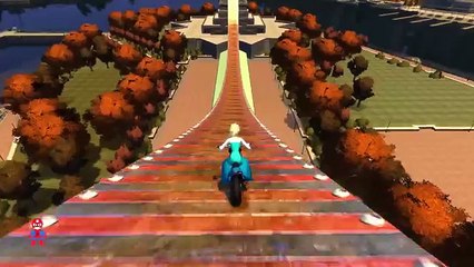Spiderman Colors Epic Fun Motorbike Stunts with Hulk Elsa Minions & Nursery Rhymes A+SuperheroSchool