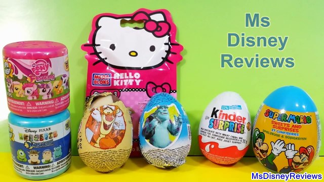 Unwrap Kinder Surprise egg Hello Kitty surprise Monsters University Mashems MLP Zaini egg Winnie