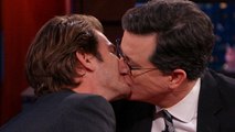 Andrew Garfield Kisses Stephen Colbert On Late Show