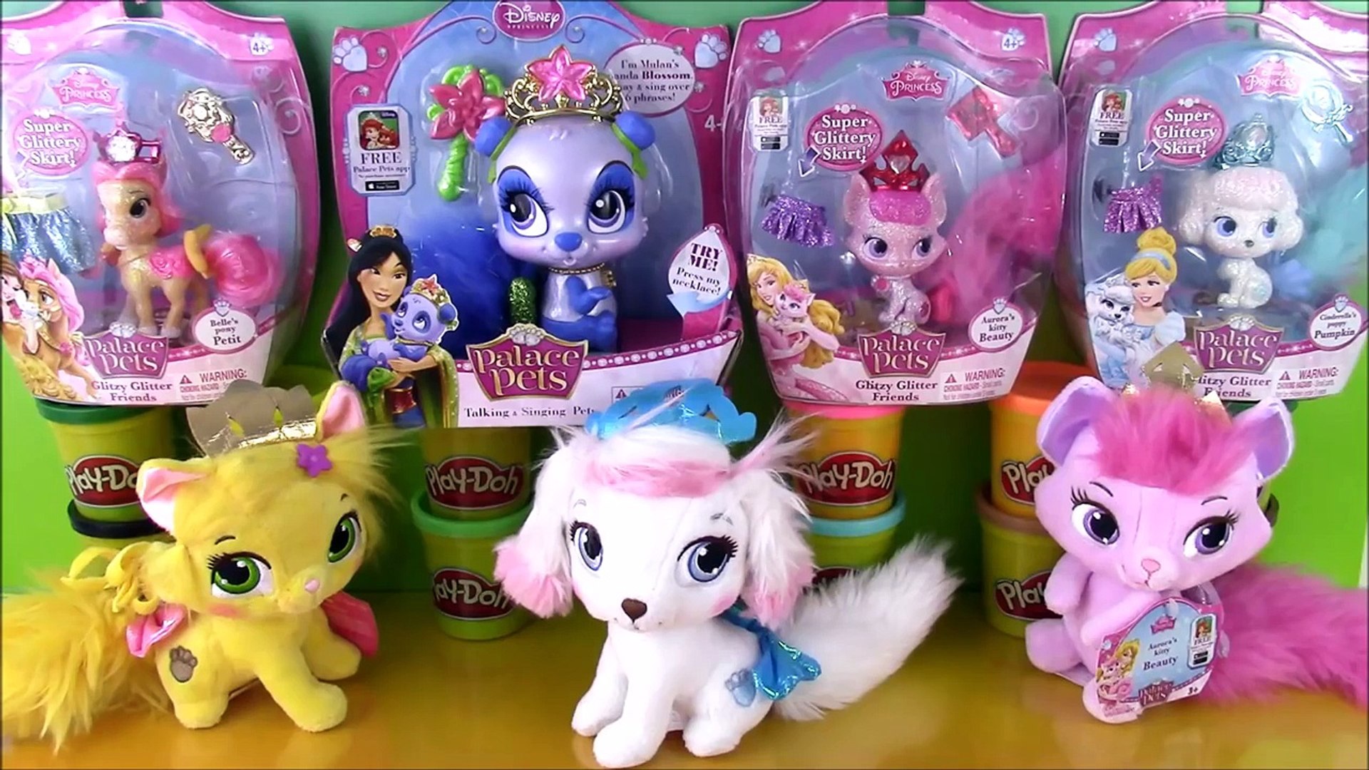 Disney Princess Palace Pets Collection 7 Palace Pets! Toy Haul Glitter Pets Plush Pets