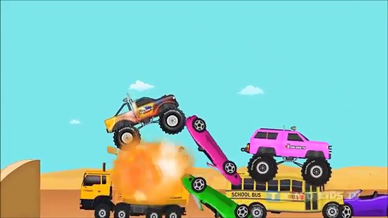 FUN Learning Color For Kids With Monster Truck Stunts for Children