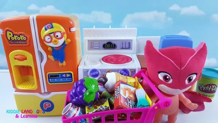 Pororo Refrigerator and Ice Dispenser with PJ Masks Babies Fun Cooking Pretend Play Video