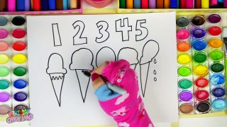 Learn Colors for Kids and Hand Color Watercolor Ice Cream Numbers Coloring Pages