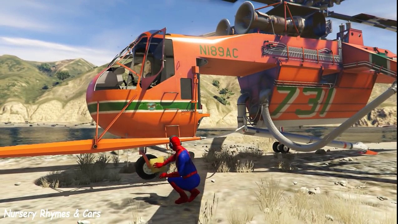 Fire Fighting Helicopter For Kids and Funny Superhero Spiderman in Cartoon w/ Nursery Rhymes Songs