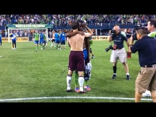 Steve Zakuani & Brian Mullan Exchange Jerseys, Seattle Sounders vs Colorado Rapids