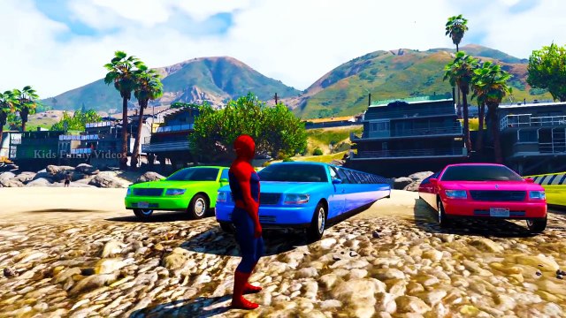 Long Stretch Cars Color Cars in Spiderman Cartoon For Kids with 4K Funny Nursery Rhymes Song